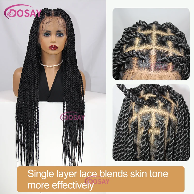 Dosay-Full Lace Frontal Peruca para Mulheres Negras, 36 ", Deusa Caixa, Torção Maior, Sintético Trançado Perucas, Faux Locs