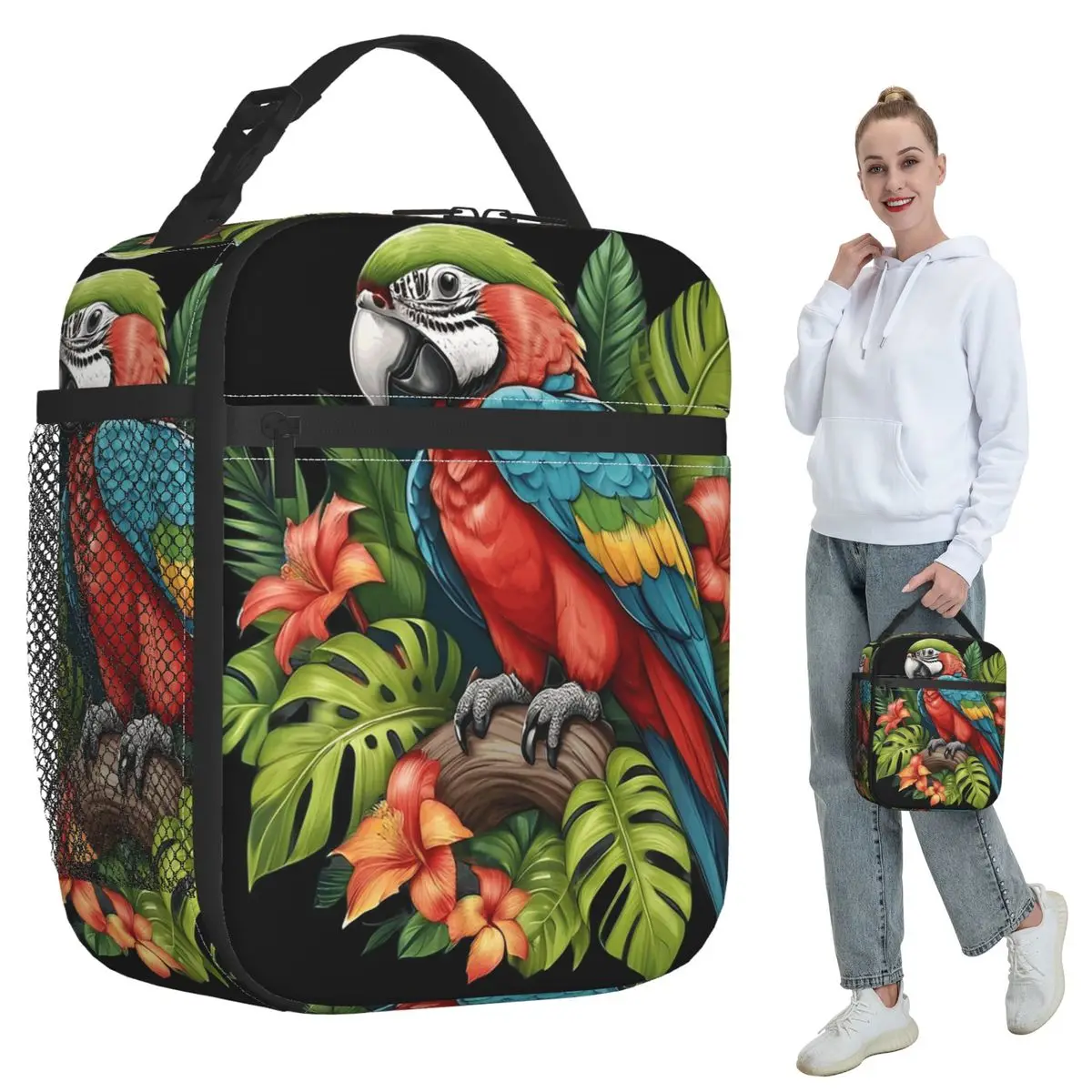 

Tropical A Forest Parrot Insulated Lunch Bag for Women Office Cooler Thermal Food Box Tote Leakproof Lunch Boxes Container