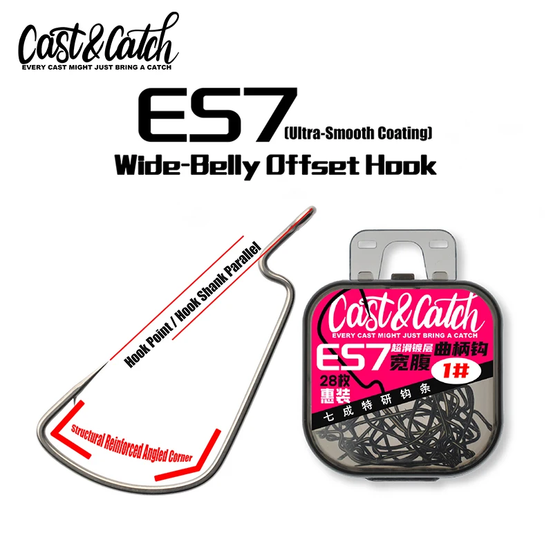 Cast&Catch Wide Gape Offset Hooks 24/28/30pcs High Carbon Steel Fishing Hooks for Soft Plastic Baits Bass Lure Tackle