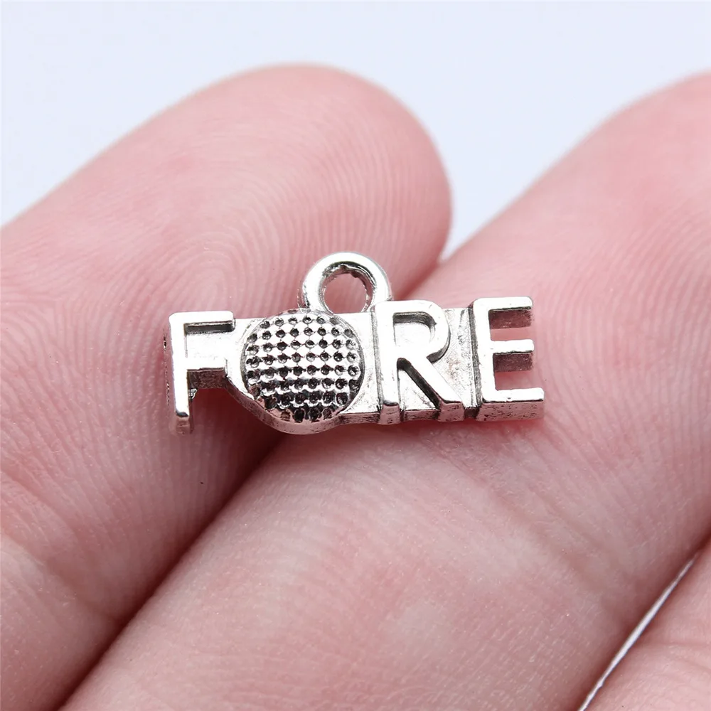 20pcs/lot 8x16mm Golf FORE Charms For Jewelry Making Antique Silver Color 0.31x0.63inch