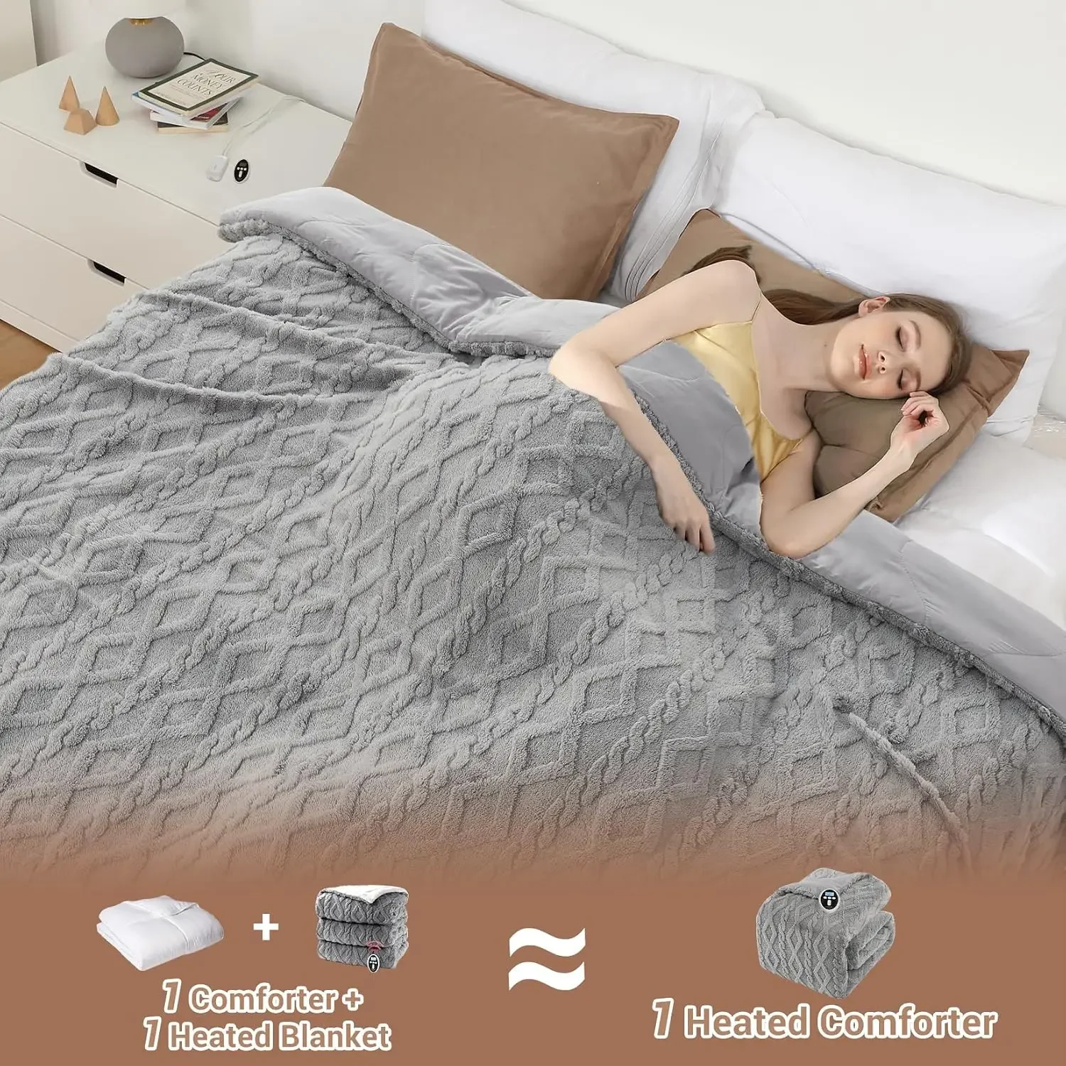 Heated Comforter Blanket Queen Size 90 X 90 Inch Electric Quilt with Wireless LCD Controller 6 Heat Levels 2 10H Timer Settings Dual Zone Fast Heating Down Alternative Filled Warm Bed Blanket for Winter UL Certified