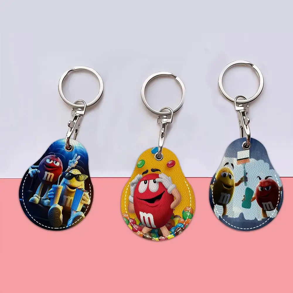 M&Ms Chocolate PU Leather Card Holder Keychain Key Ring Door Access Tags Case Keychain Access Card Bag Key Tag Ring