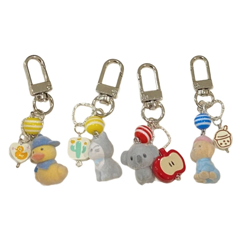 Unique Miniature Flocking Duck Koala Dog Keyring Animal Charm Women Keychain