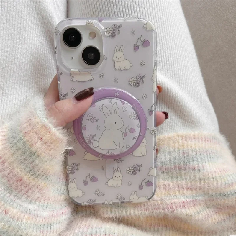 Koreanische Nette Kaninchen Für Magsafe Telefon Magnetische Griptok Ständer Für iPhone Lustige Faltbare Drahtlose Lade Fall Halter