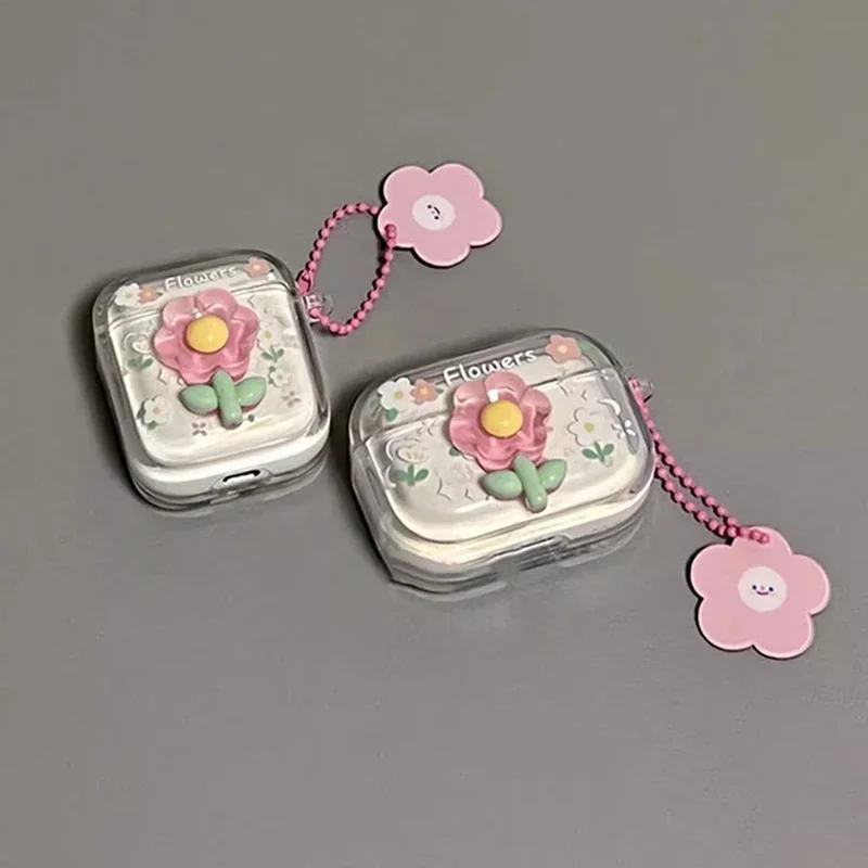 Cute Pink Flower Wavy Border Headphones Case For AirPods 1 2 3 Protective Shell Soft Cover For AirPods Pro 2