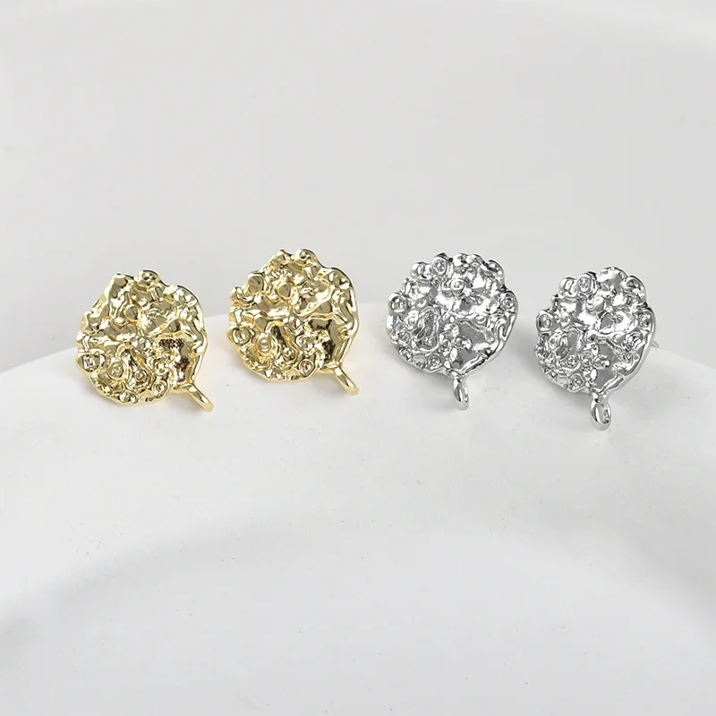14k Electroplated Real Gold Color Retention Lava Concave Convex Round Stud Earrings DIY Handmade Earrings Material Accessories