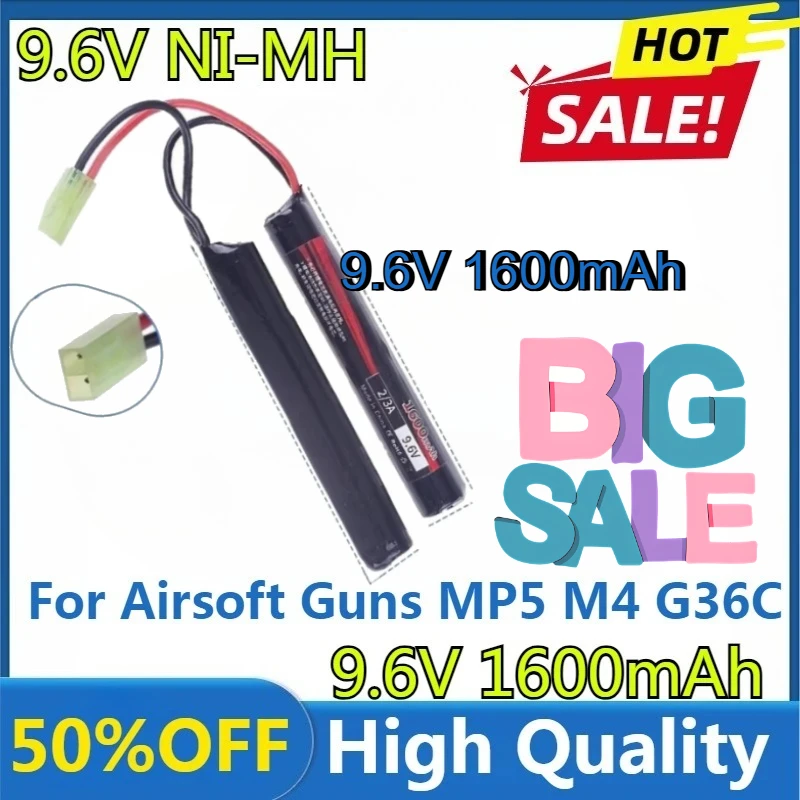 

For Airsoft Guns MP5 M4 G36C New High Quality Battery NIMH 2/3A 9.6V 1600mAh Battery Pack with Mini Tamiya Connector