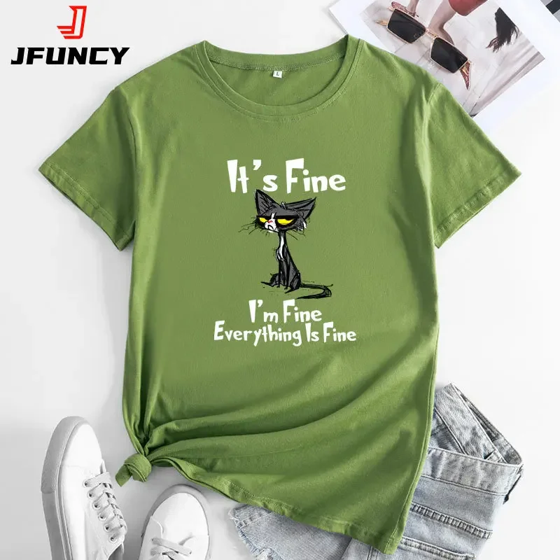 

JFUNCY Oversized Women's T-shirt Female Tops Women Short Sleeve Tees 2024 Summer Woman Cotton Tshirt Graphic T Shirts Clothing