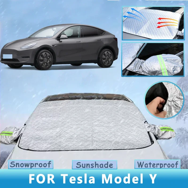 

Thickened Car Now Sunshade Windshield Cover With 5/9 Magnets UV Protection Anti Snowboard Sunlight For Tesla Model Y