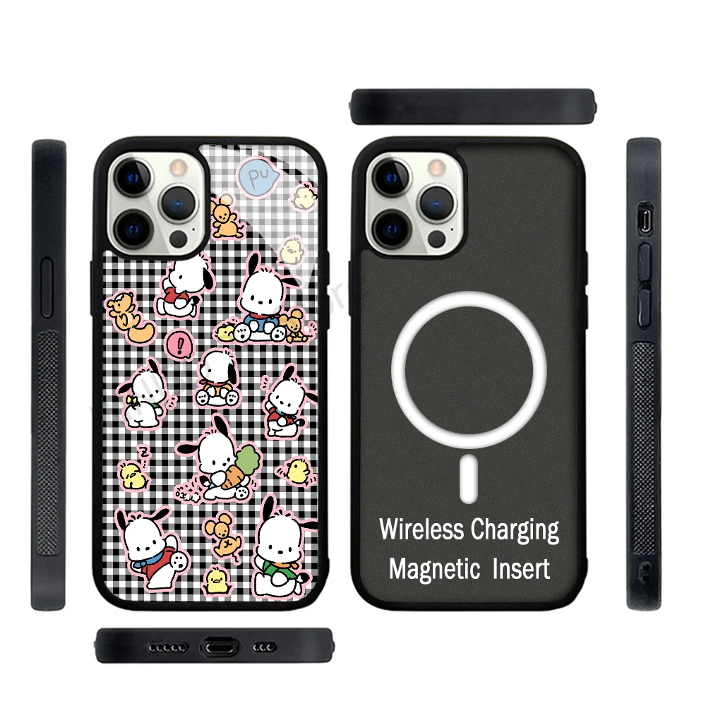 Kawaii Cartoon Pochacco Phone Case Strong Magnetic For IPhone 15 14 13 Pro Max 11 12 Mini For Magsafe