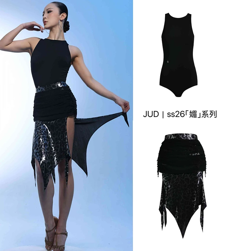 

Костюмы для латиноамериканских танцев для взрослых 2026: Сексуальный боди с леопардовым принтом и юбкой-слип для женщин, комплект для ча-ча-ча, румбы, лайт-дэнса, сценическая одежда DQS22667