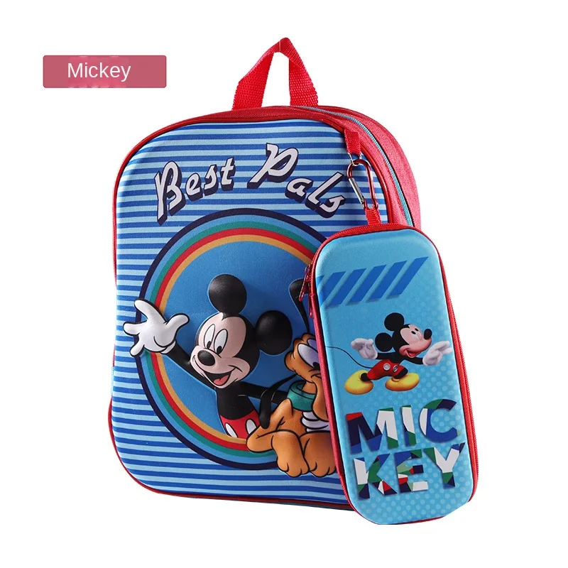 Disney Cute Cartoon Mickey and Minnie Animated Children\'s Schoolbag Pencil Case Two-piece Set Kindergarten Children\'s Backpack