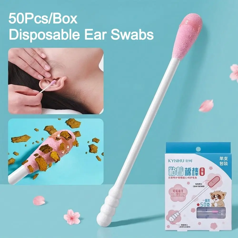 50Pcs/Box Disposable Disposable Ear Swabs Soft Cotton Double Ended Ear Wax Removal Tool Ear Cleaner Sticky Design