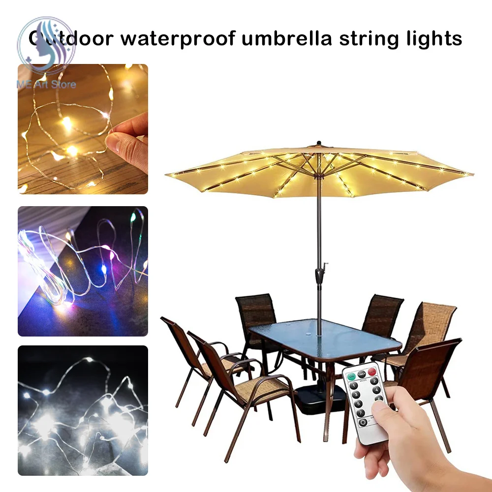 104 LED Garden Umbrella Light Outdoor Waterproof Battery Powered Lamp String With Remote Control Lawn Lamp Garden Decor