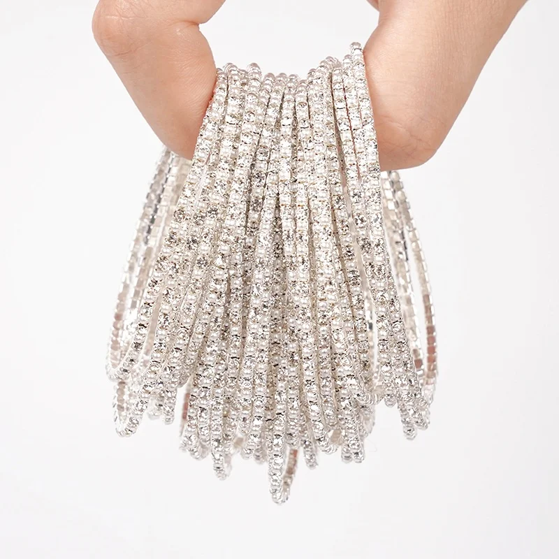 

12Pcs Elastic Bracelet Luxury Colorful Rhinestone Bracelet Inlaid Diamond Pearl Bracelet Light Luxury High-End Couple Jewelry
