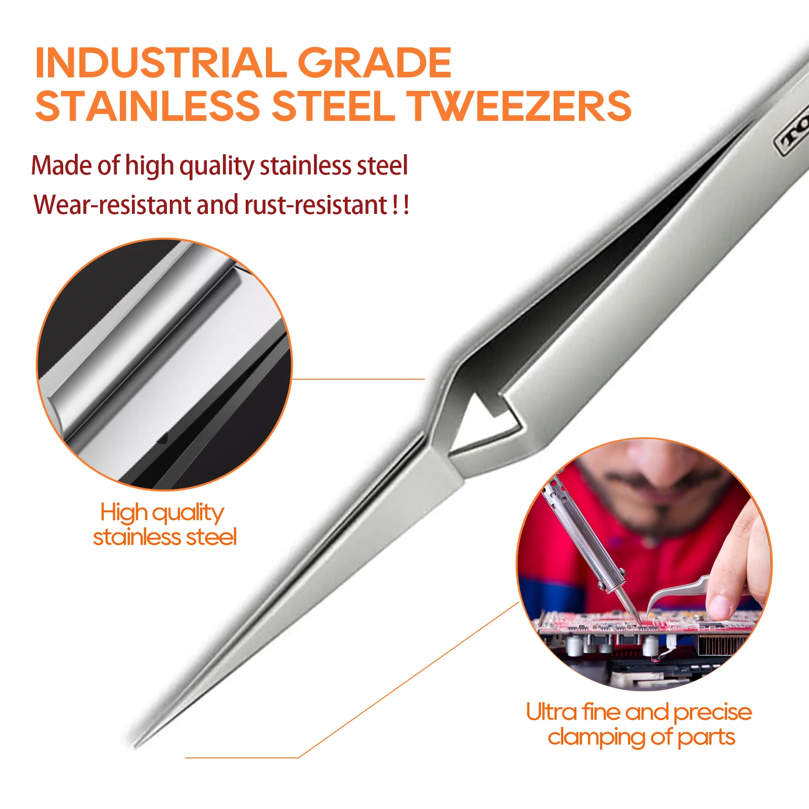 TOWOT Precision Tweezers Reverse Tweezers For Electronic Soldering Precision Reverse Ceramic Tweezers Non-Conductive Heat Resist