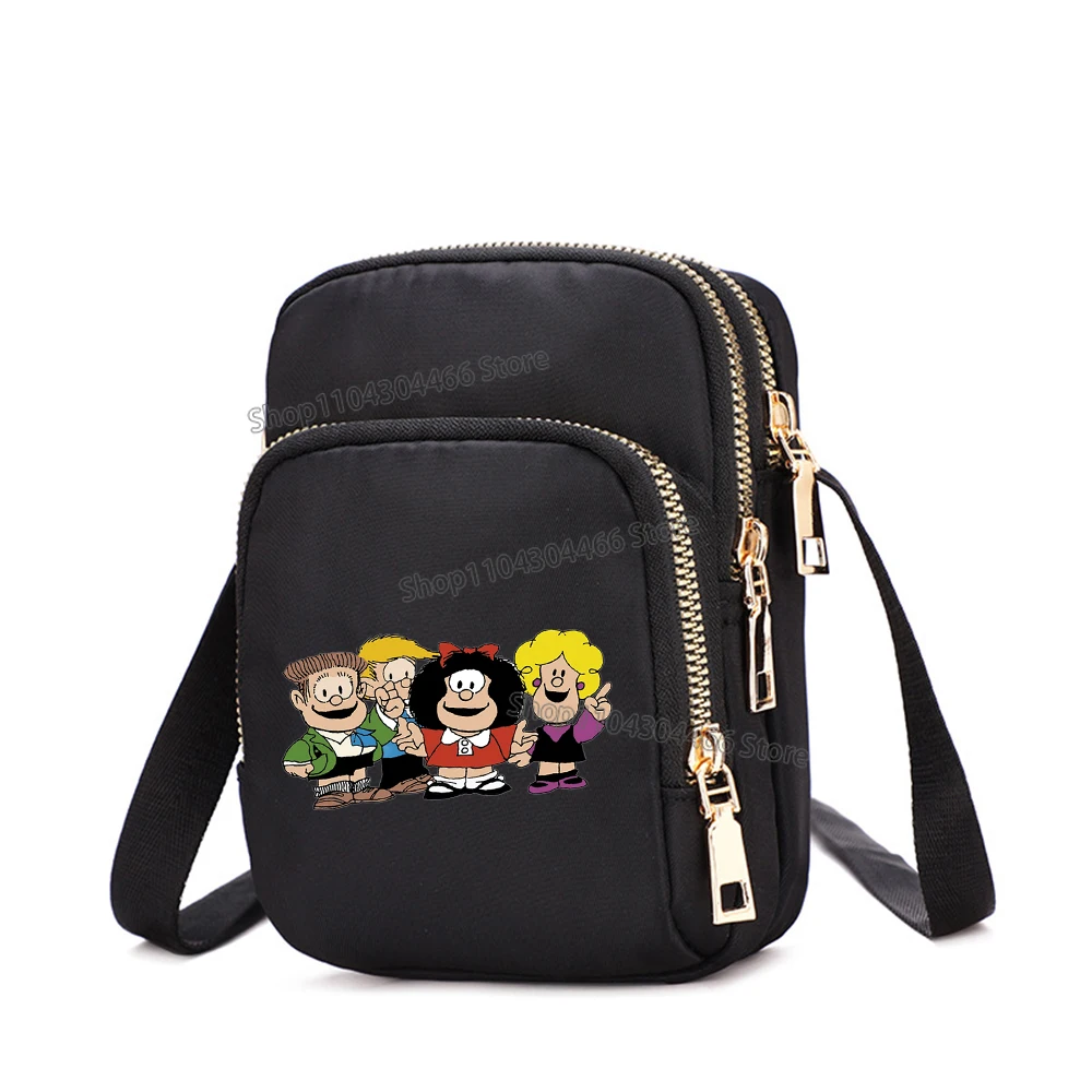 Mafalda bolsa para mulheres basta bolsa de telefone celular crossbody sacos de náilon alça de ombro bolsa feminina adolescentes axilas saco quadrado