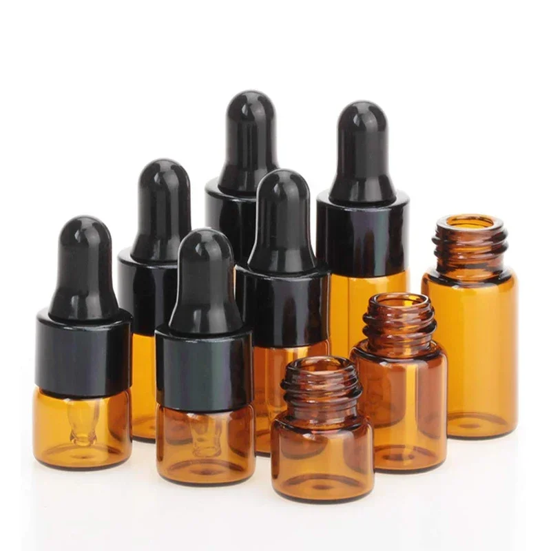 10Pcs 1ml-5ml Amber/Clear Mini Glass Dropper Bottles Refillable Sample Vial Small Essential Oil Bottle Perfume Liquid Containers