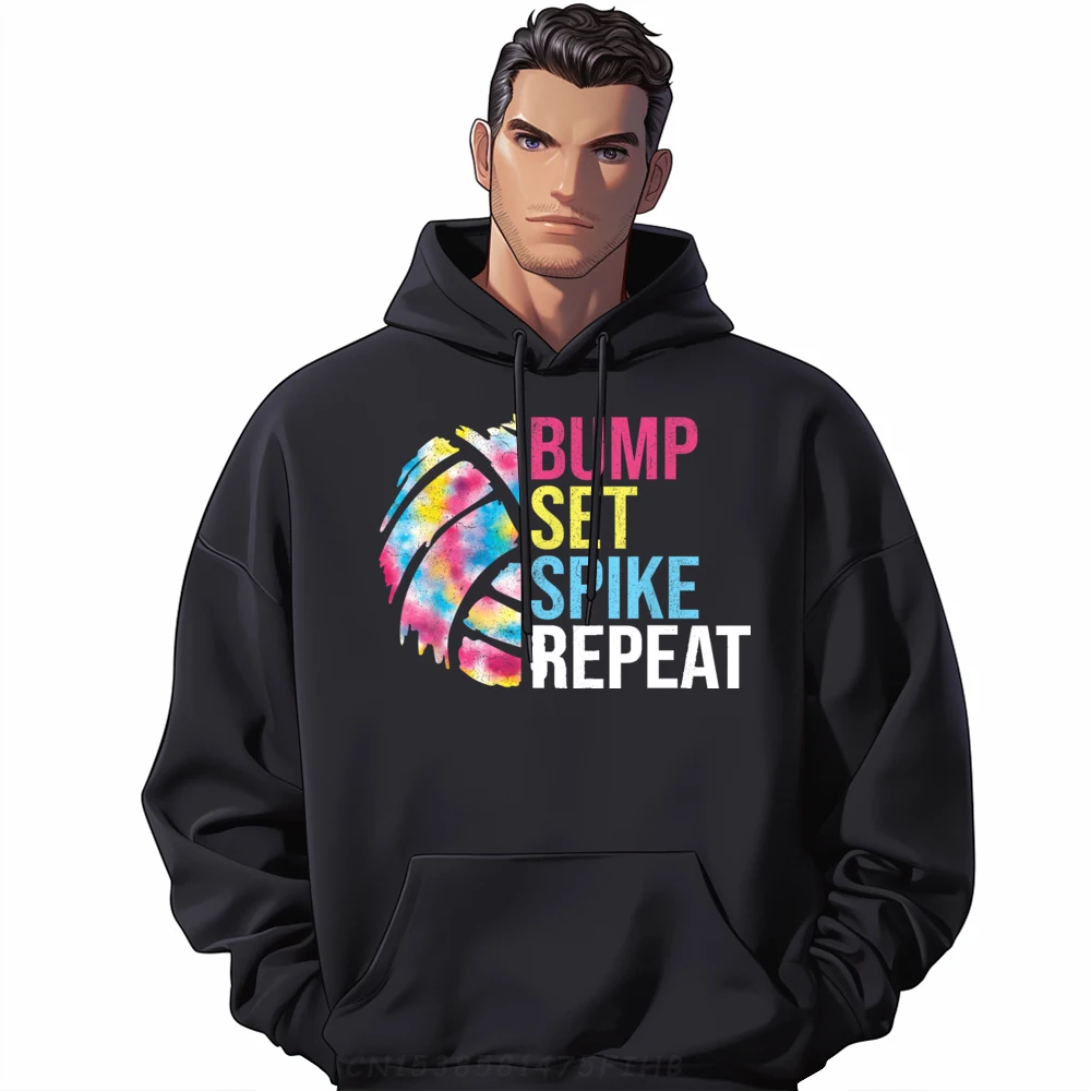 

Bump Set Spike Repeat Volleyball Normal Long Sleeve Hoodies New Year Day Crewneck Mens Hoodies Normal Hoodies Loose
