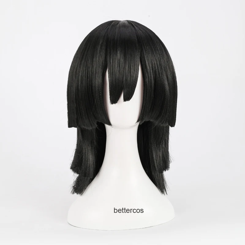 Demon Slayer: Kimetsu no Yaiba Iguro Obanai pelucas de Cosplay peluca de pelo sintético resistente al calor de estilo negro corto + gorro de peluca