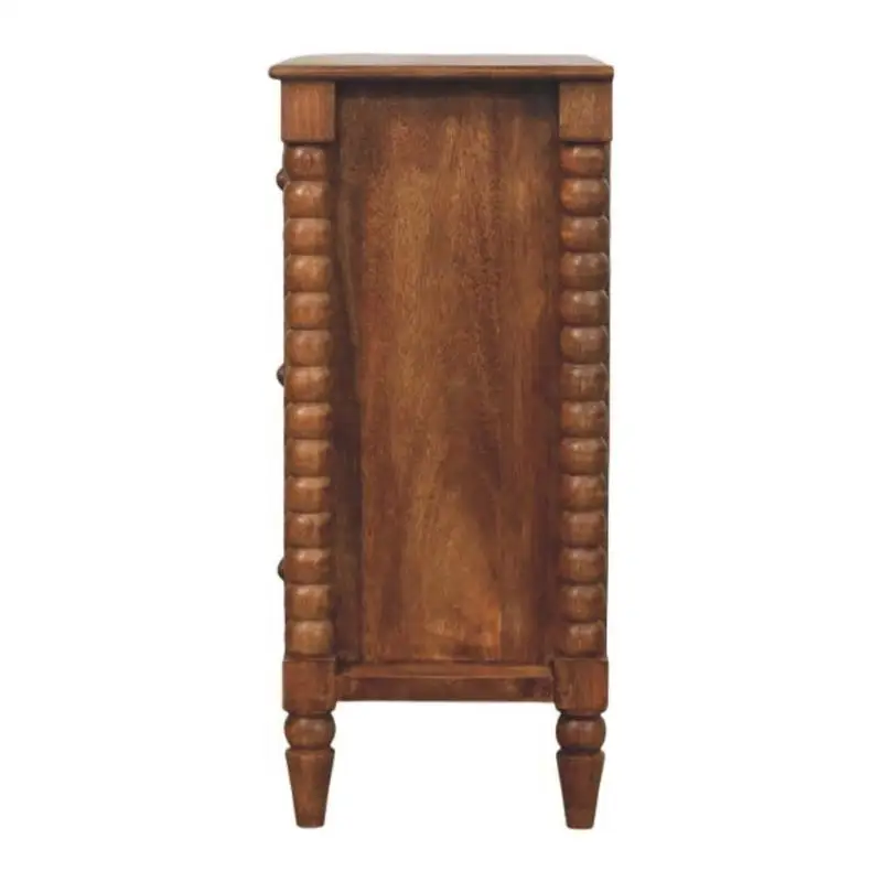 Solid Wood Spindle Chest, Brown, 3-Drawer Storage Unit, Compact Design for Bedroom or Living Room Use, Durable and Stylish