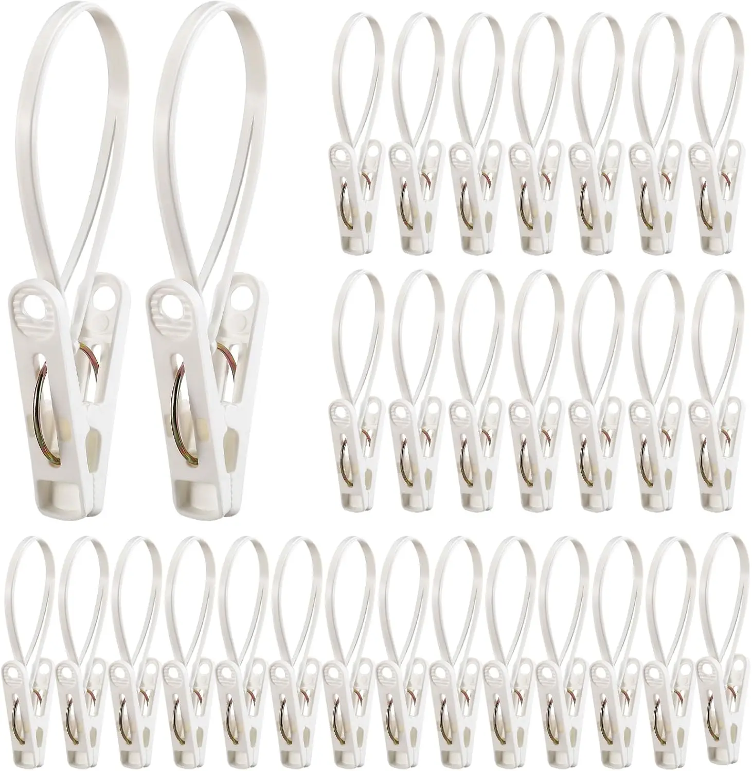 

30 Pack Multi-Purpose Laundry Hooks with Plastic Rope for Closet Organization, Hanging Clips for Pants Socks Towels (White)