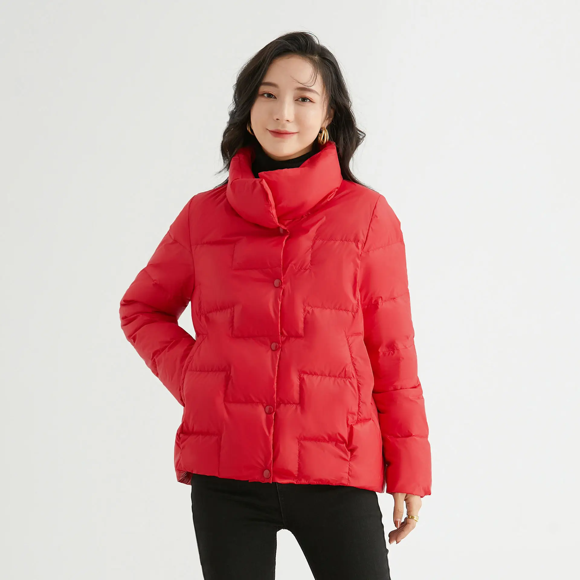 Imagem -02 - Moda Inverno Feminino Pato Branco para Baixo Puffer Jaqueta Casual Quente à Prova de Vento Preto Cabolsas de Esqui