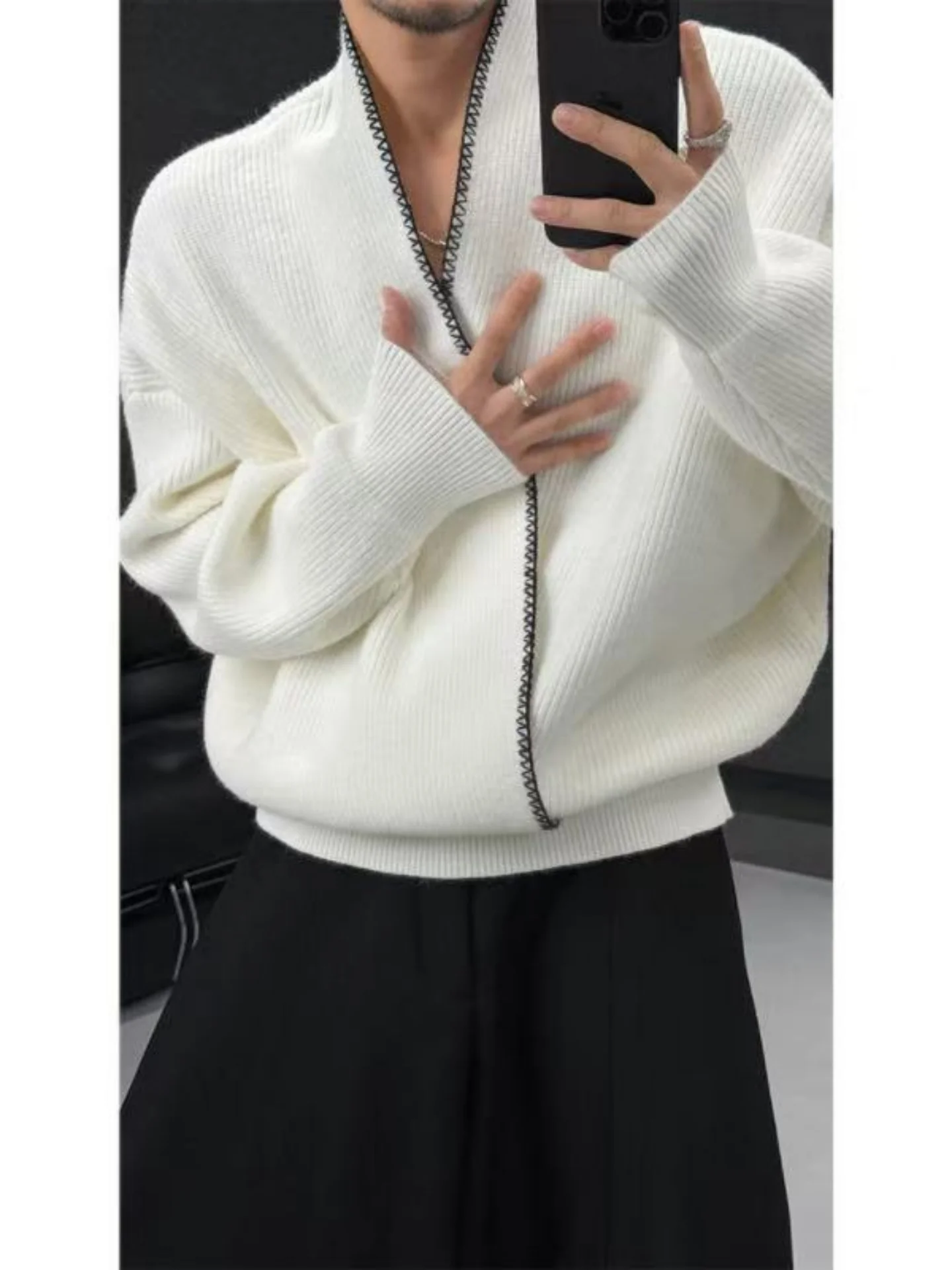 

Men's V-Ne Cross Knitted Sweater Premium Feel Simple Contrast Color Design Autumn Winter New Sle Loose Fit Comfortable