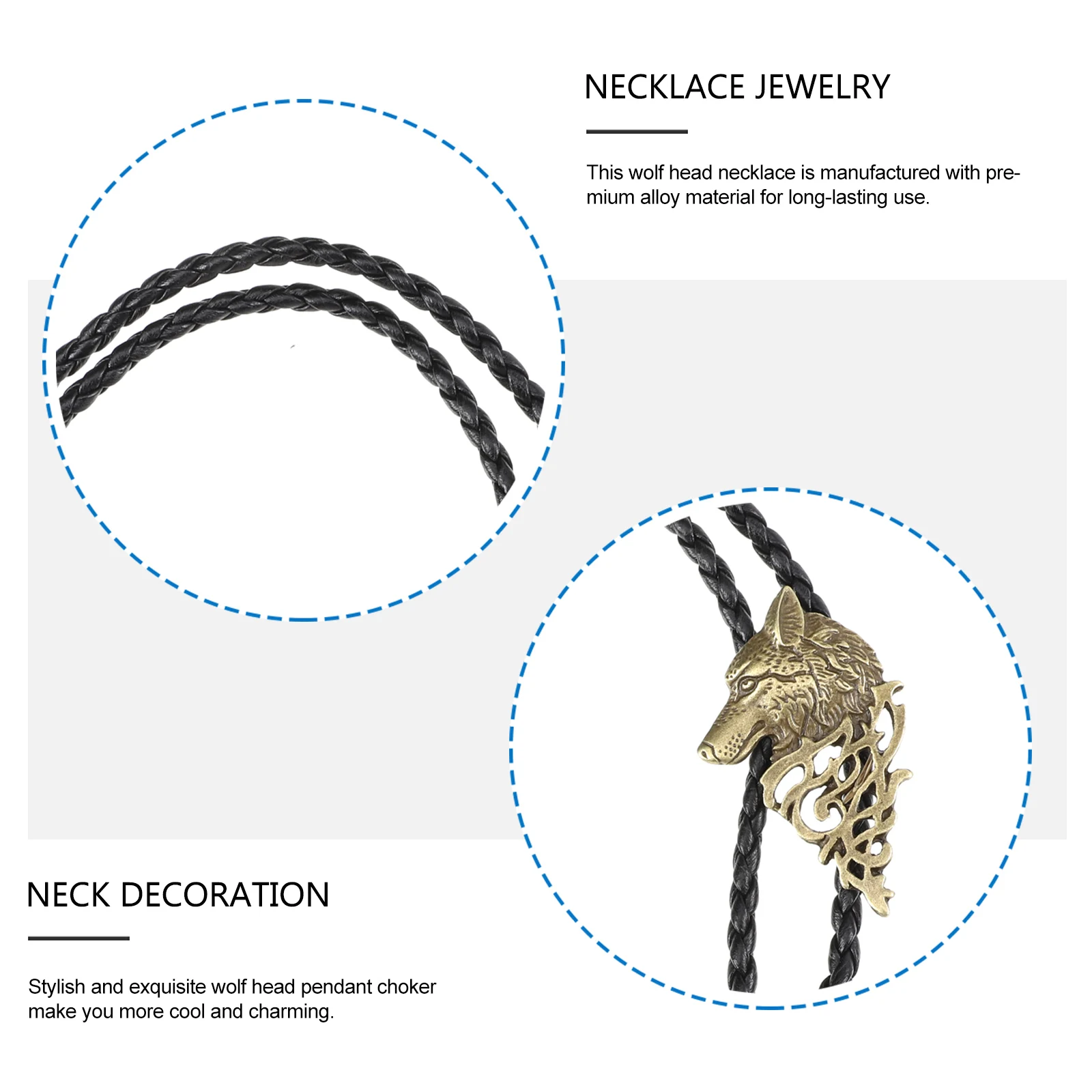 

Wolf Head Necklace Chain Men Jewelry Bolo Tie Shirt Collar Alloy Durable Lightweight Fashion Occasions Gift Neck Decoration