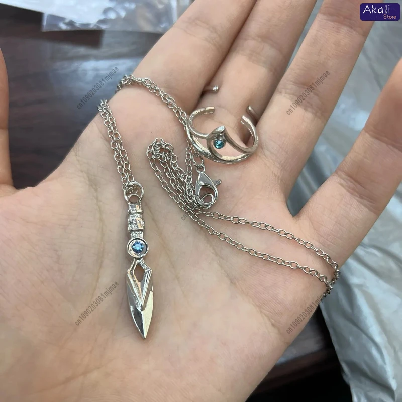 Valorant Jett Sage Ring and Dagger Necklace Set Cosplay Jewelry Pendant Anime Game Accessories Gift for Fans