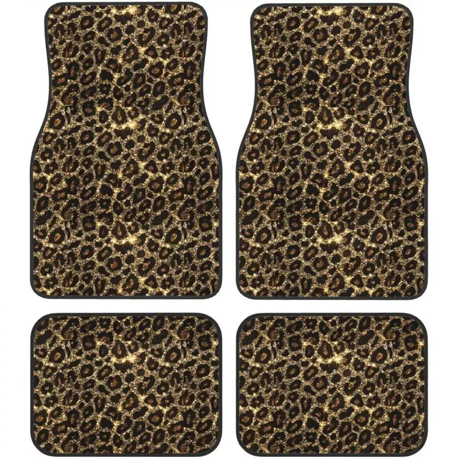 

4pcs Sparkling Leopard Print Non-Slip Car Floor Mats For Front Rear Seats