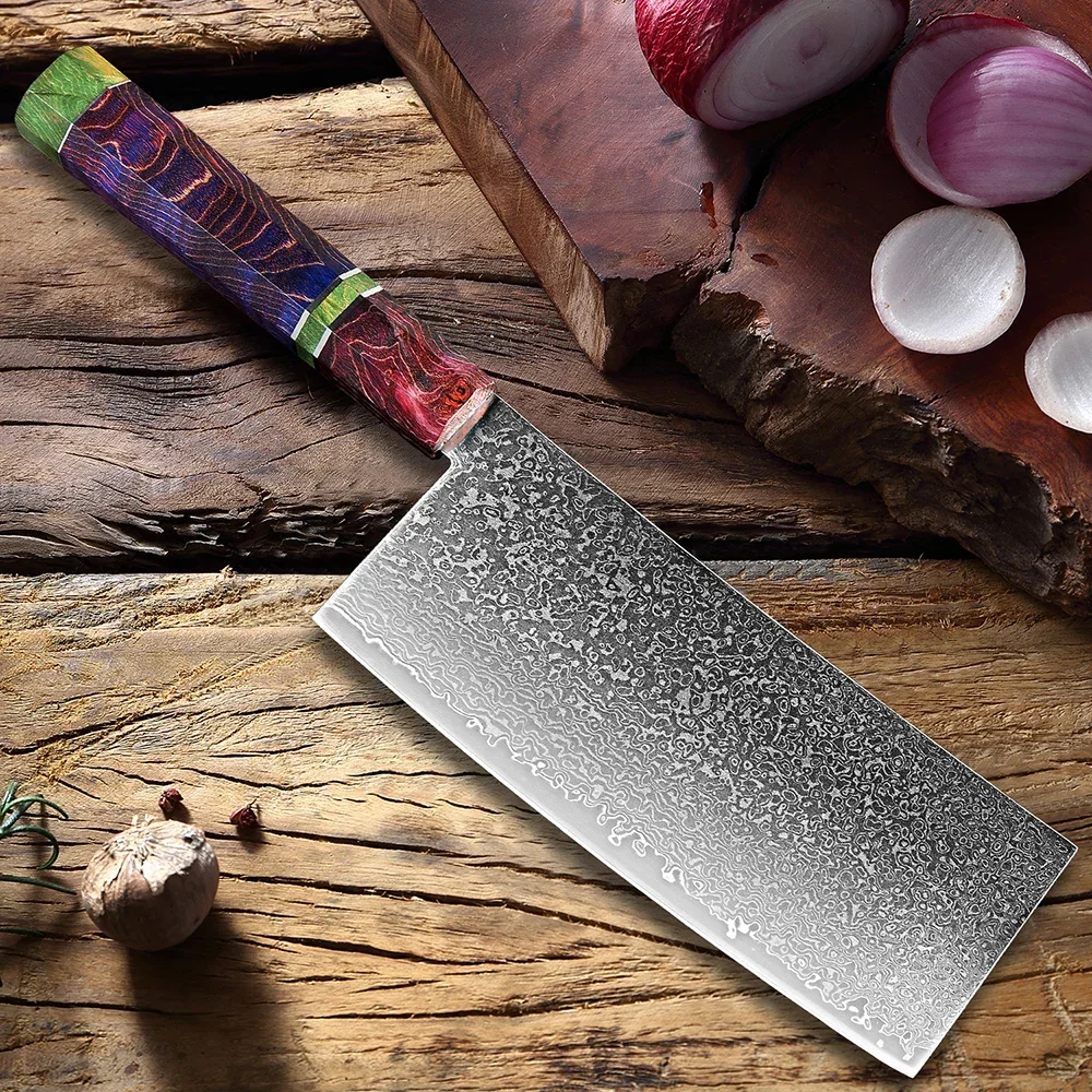 Damascus Steel Cleaver Knife 7Inch Meat Cleaver Butcher Knife Ultra Sharp Chef knife Useful Kitchen Knives Octagonal Wood Handle