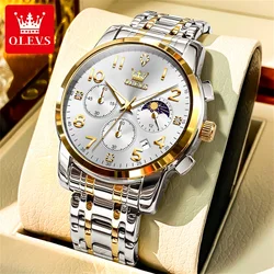 OLEVS 3628 Business Three Eye Dial Men's Watches Waterproof Moon Phase Quartz Watch Arabic Numeral Scale Original Wristwatch