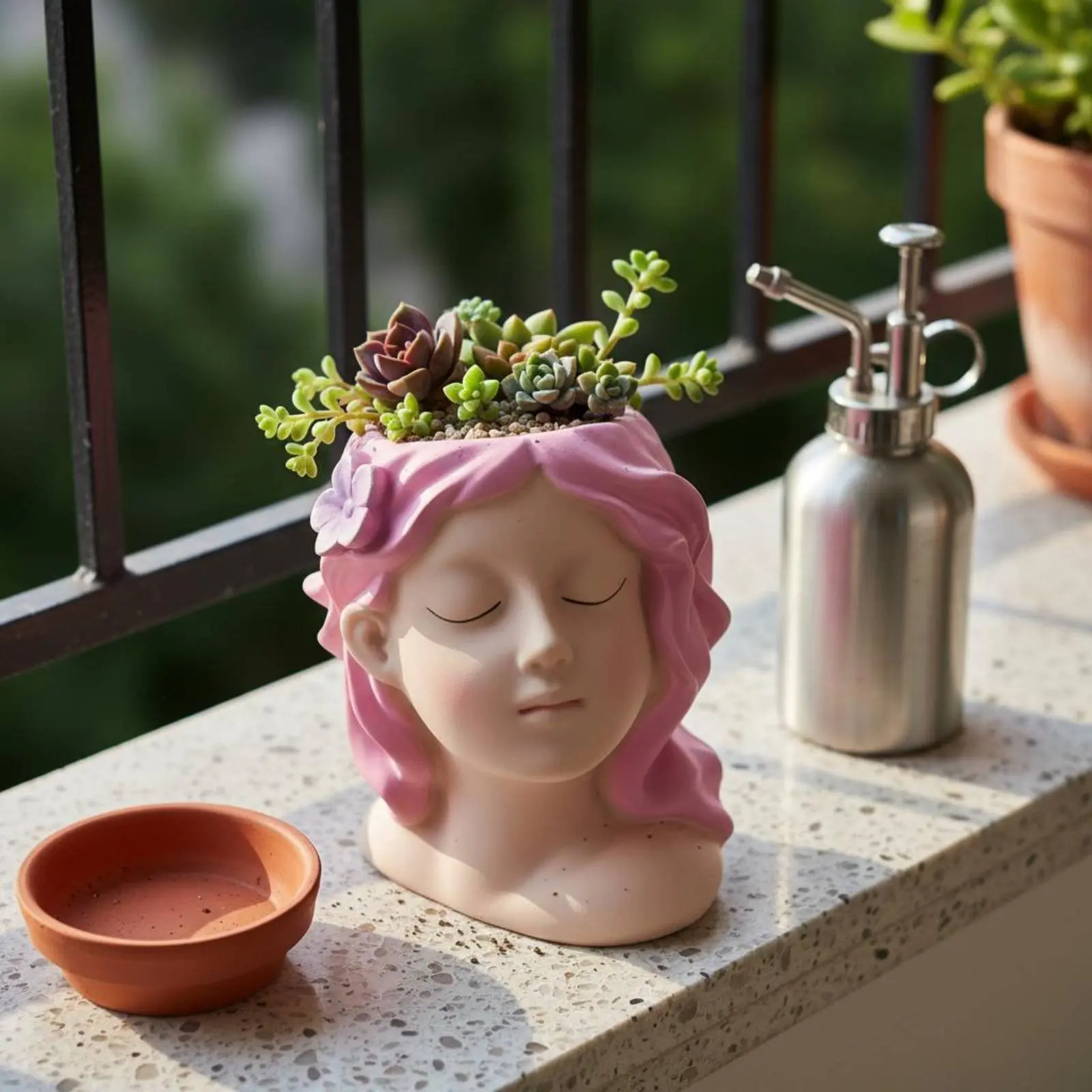 Cute Girl Succulent Pot Nordic Design Girl Head Planter Head Planter Great Gift Idea Pen Holder Unbreakable for Desktop, Balcony