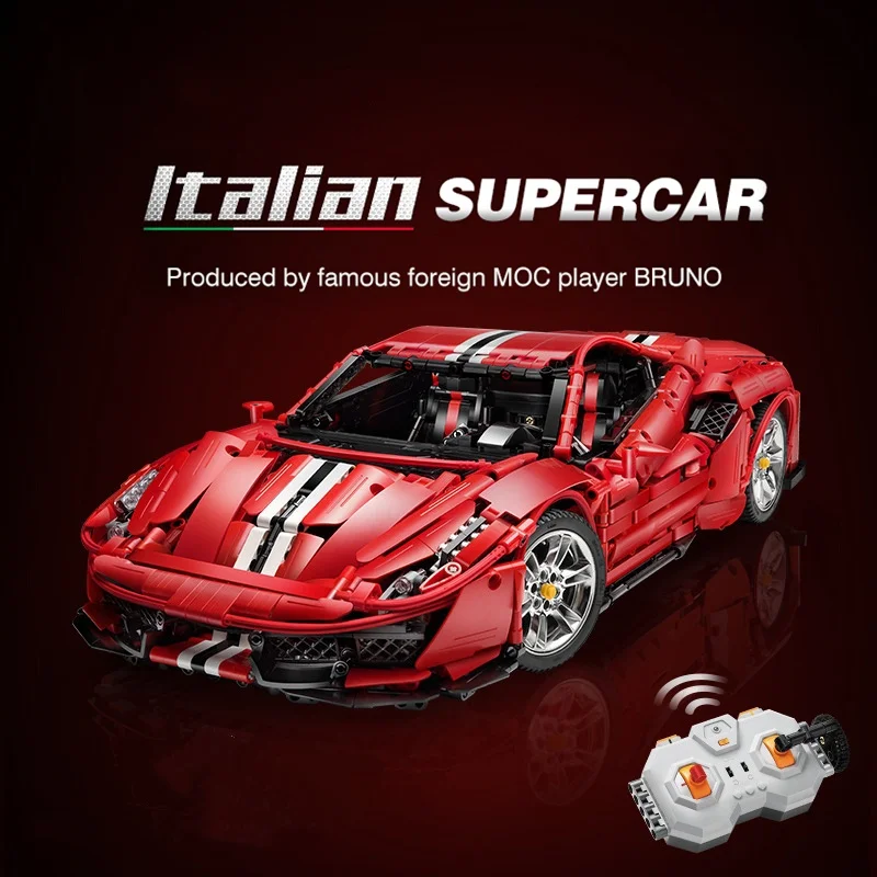 Klemmbausteine 1:8 FER 488 Rennwagen mit Motor RC Bausteine Technisches Sport-Schnellfahrzeug Hypercar Modellbausatz Jungen Spielzeug Erwachsene Kinder Geschenk 3187 Teile