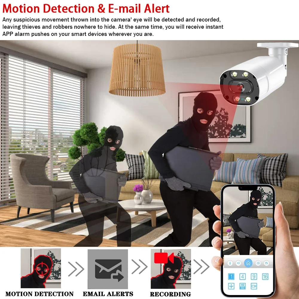 4K 8MP POE CCTV Security Camera System 8CH Home Video Surveillance Kit 10CH NVR Color Night Vision Outdoor IP Bullet Camera Set