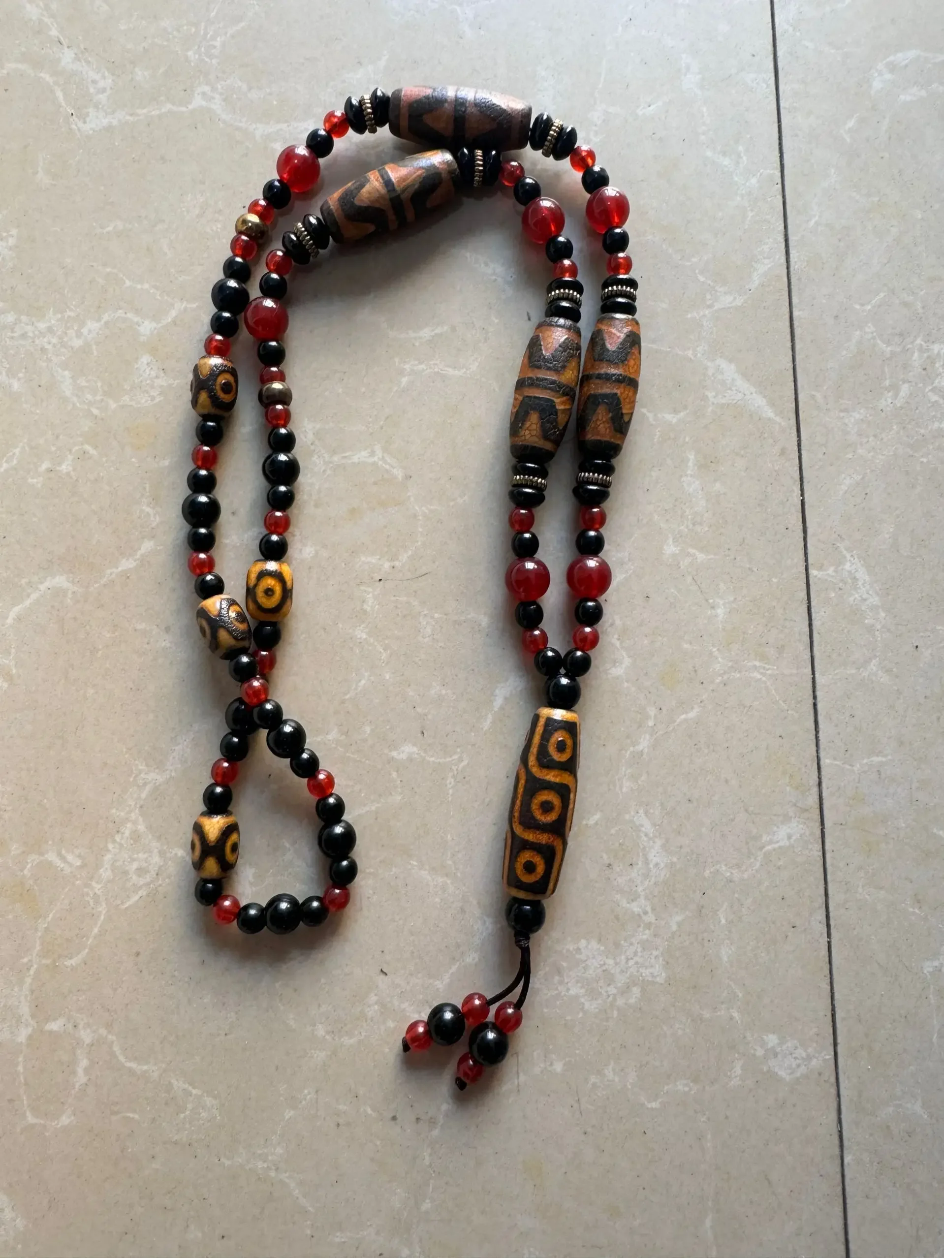 New Tibetan Agate Tibet Beads Duobao Full-Bead Chain with 58mm God of Wealth Necklace Wholesale