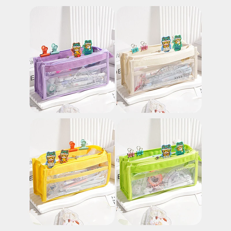 Large Capacity Pencil Bag Transparent Pen Case High Appearance Aesthetic Multifunctional Storage Bag School Supplies Gifts