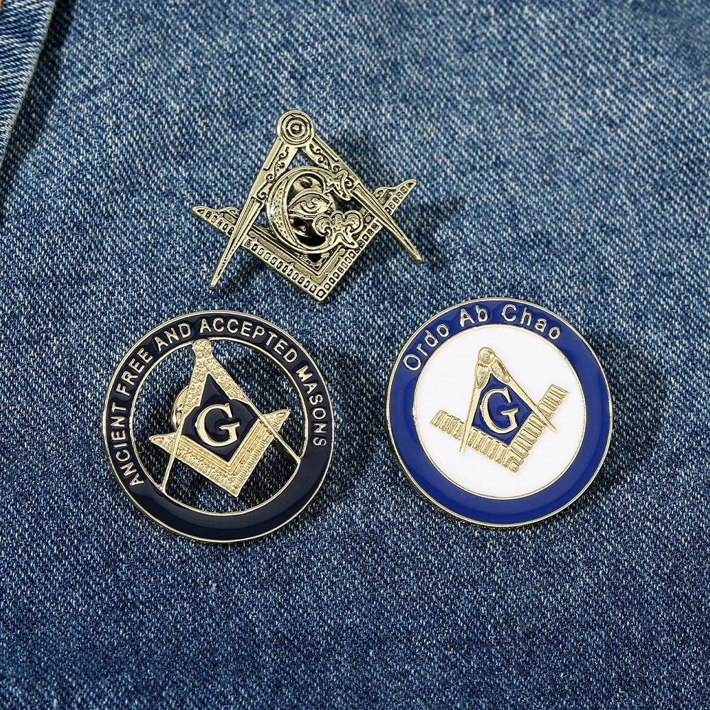 Vintage Hollow Freemason Emblem Brooches Masonic Symbols Pins Ancient Free And Accepted Masons Badge