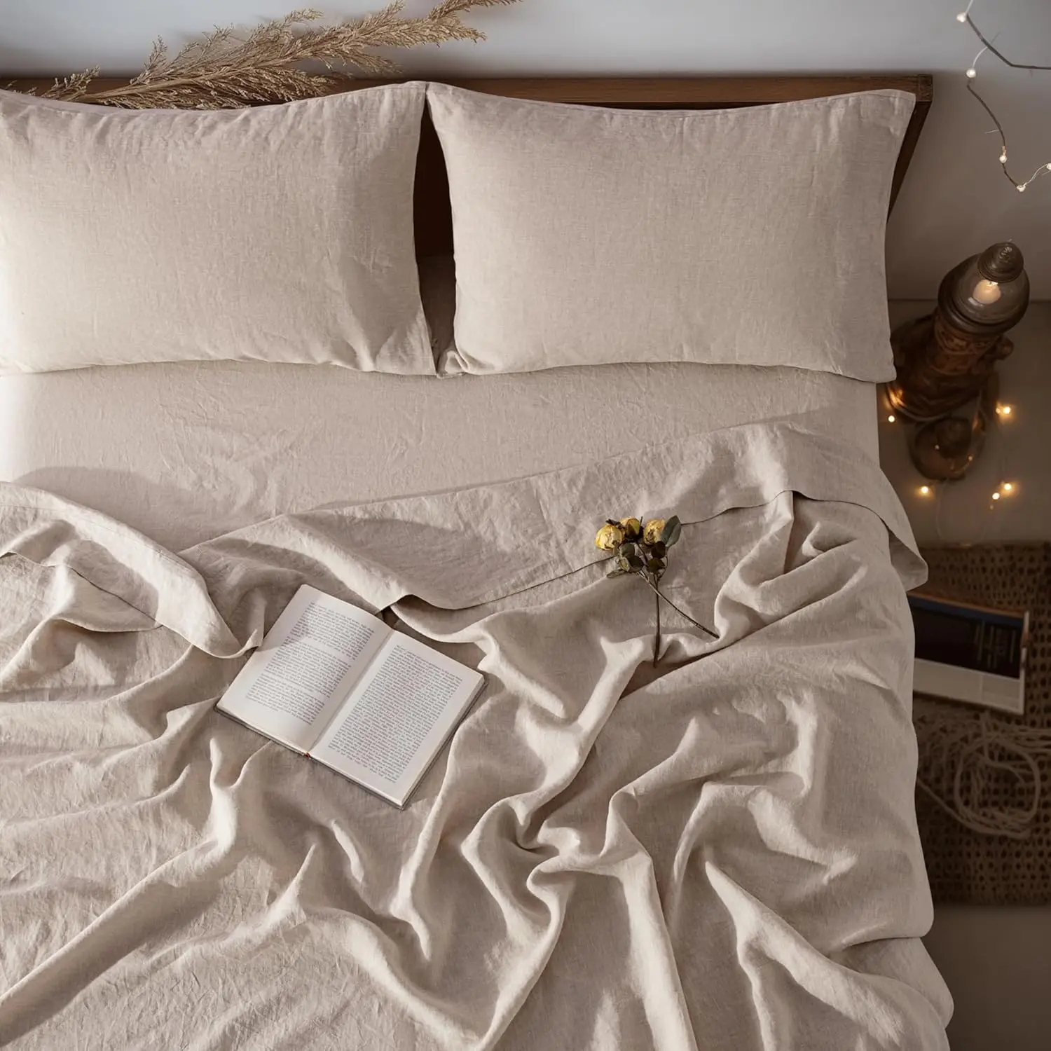 Linen Sheets Set,100% French Stone Washed Pure Linen Bed Sheets, 3 Pieces (1 Flat Sheet, 2 Pillowcase) Suitable for Hot Sleepers