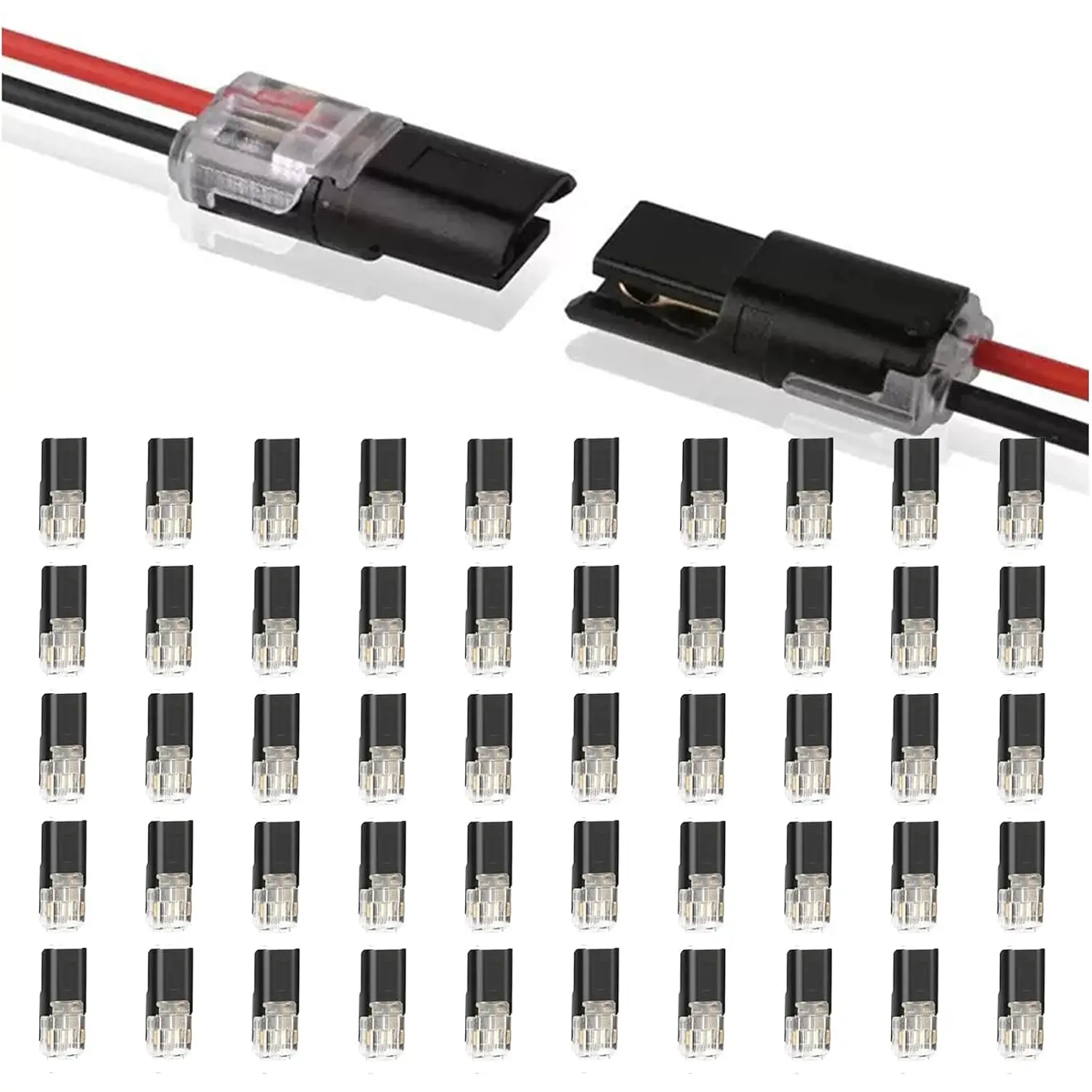 50Pcs D2 Quick Connect Wire Connectors – Optional Stripping Double Wire Plug in Connector with Locking Buckle,