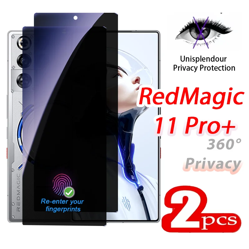 

2Pack for RedMagic 11Pro Premium 360° Privacy Screen Protector with Purple Light Reflection - Anti Peeping,Easy Installation Kit