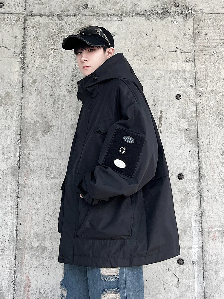 

Spring 2025 Men's Faion Waterproof Casual Loose Jaet Large Size Polyester Fiber Long Sve Zipper Closure Outdoor Coat