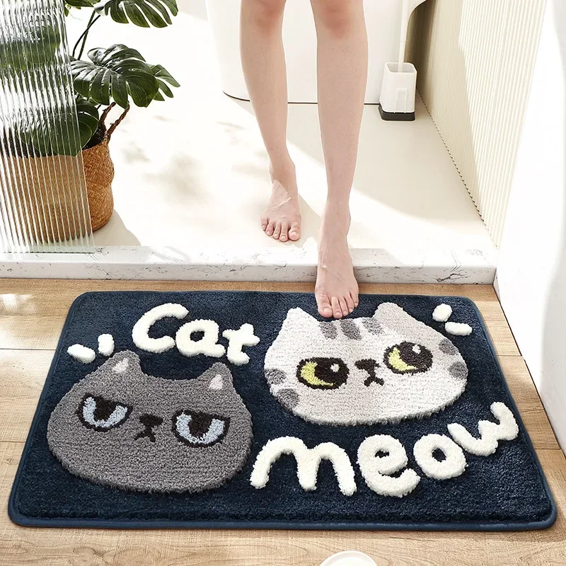 Cute Cartoon Bath Mat High Quality Flocked Microfiber Bathroom Rug Quick Dry Non-slip Water Absorbent Foot Mat Bath Carpet