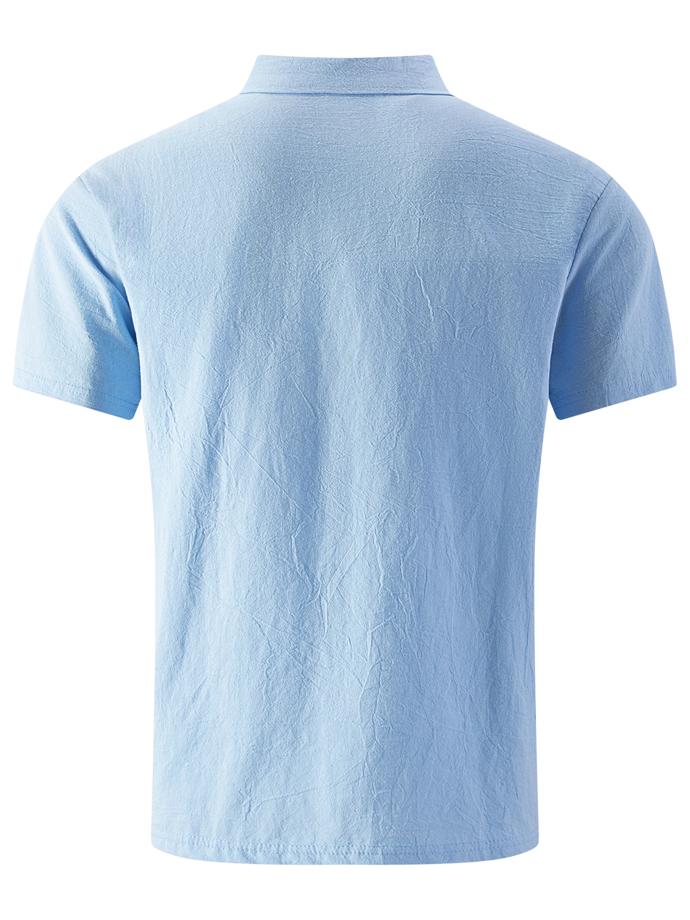 Herren-Poloshirt aus Baumwolle und Leinen, kurzärmelig, Brusttasche mit einem Knopf, Dreiknopfkragen, lässiges Hemd, atmungsaktiv, für den Sommer – Detail 16