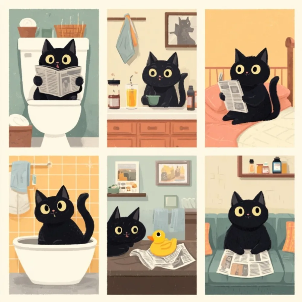 6 Stücke von DIY-Malbildern mit anthropomorphen Katzen, die Zeitungen lesen und trinken, geeignet für die Wanddekoration zu Hause. – Detail 2