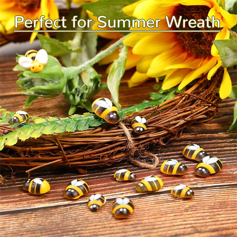 100pcs Mini Bee Wooden Diy Decoration Accessories Creative Red Ladybug Wooden DIY Accessory Bee Self-adhesive Piece Ornament