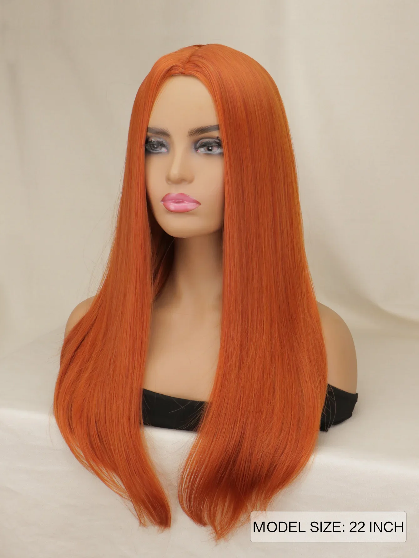 Qqxcaiw longa reta peruca feminina laranja vermelho natural cosplay party feminino resistente ao calor perucas de cabelo sintético