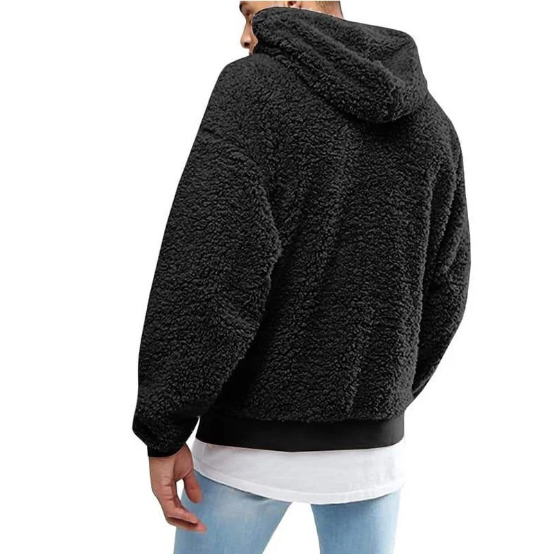 

Men's Plush Hooded Pullover Drawstring Pockets Sweatshirt Harajuku Loose Tops Streetwear Trend Fashion Hoodies Men Clothing Euro