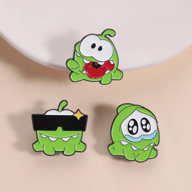 Cute Green Monster Sad Crying Face Enamel Pins Cool Sunglasses Trendy Cool Brooch Lapel Badge Fashion Jewelry Gifts for Friends